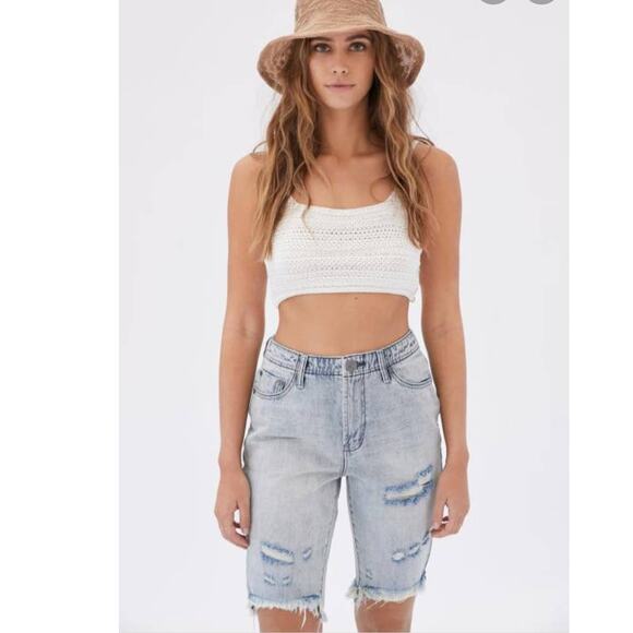 New One Teaspoon Salty Dog Cutoff Trucker Shorts $112 SIZE 26 Distressed - Picture 3 of 9